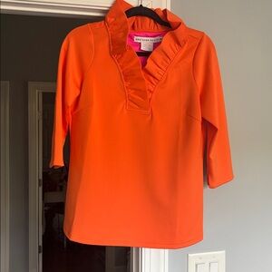 Gretchen Scott Vibrant Orange Ruffle Top